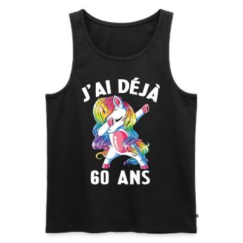 J'ai Déja 60 Ans Cadeau Anniversaire Fille Licorne - Débardeur bio Premium Homme - noir - Devant - Michal (187cm)