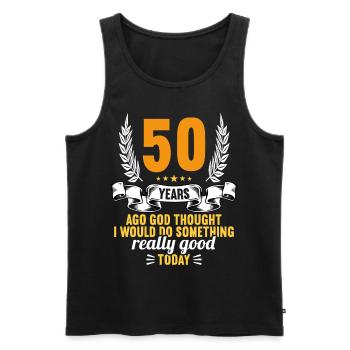50 years ago God thought good 50 birthday - Men's Premium Organic Tank Top - black - Front - AI Model Male 178 light (178cm)