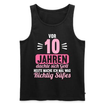 Vor 10 Jahren dachte Gott mach Gutes 10 Geburtstag - Männer Premium Bio Tank Top - Schwarz - Vorne - Michal (187cm)