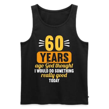 60 years ago God thought good 60 birthday - Men's Premium Organic Tank Top - black - Front - AI Model Male 178 light (178cm)