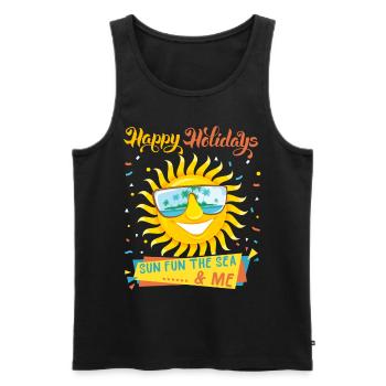 Urlaub am Meer, Ferien, lachende-Sonne, Spruch - Männer Premium Bio Tank Top - Schwarz - Vorne - AI Model Male 178 light (178cm)
