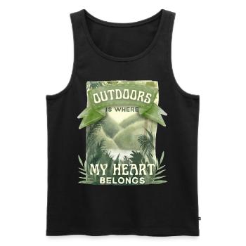 Outdoor-Sport, Berge, Camping, Wandern - Männer Premium Bio Tank Top - Schwarz - Vorne - AI Model Male 178 light (178cm)