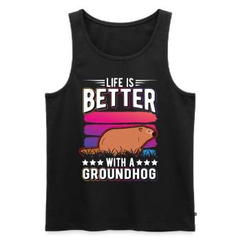 Life is better with a Groundhog Marmot - Men's Premium Organic Tank Top - black - Front - Michal (187cm)