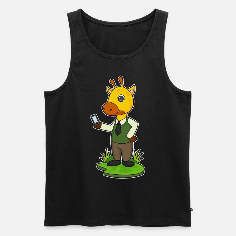 Giraffe mit Handy - Männer Premium Bio Tank Top - Schwarz