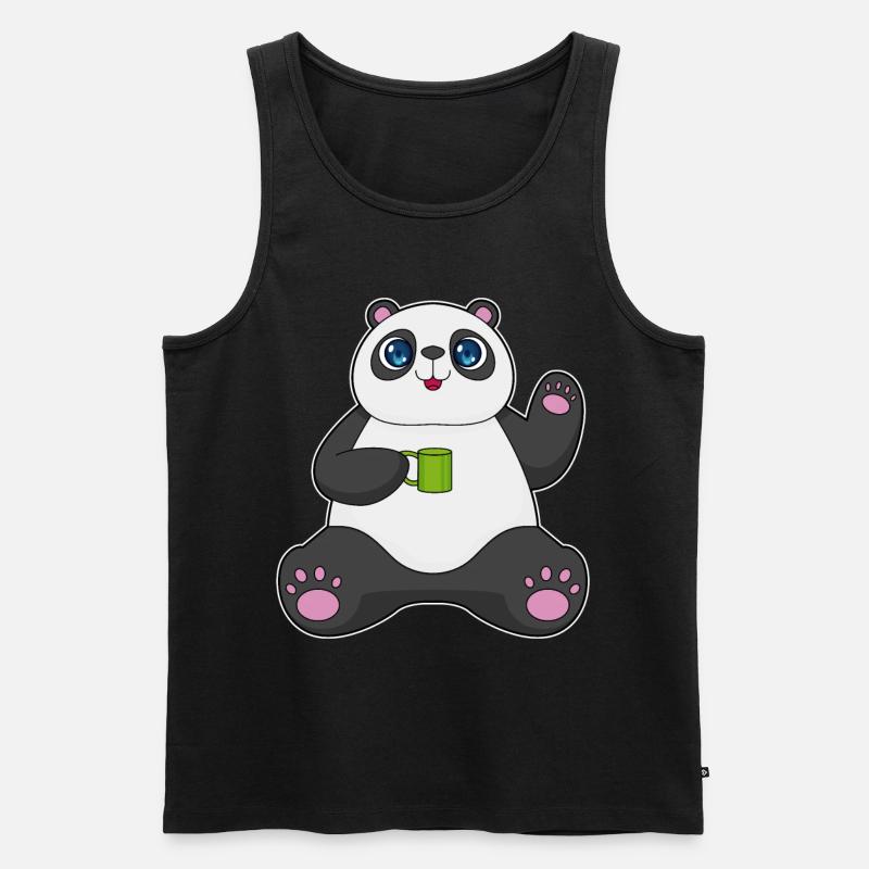 Panda mit Kaffeebecher - Männer Premium Bio Tank Top - Schwarz