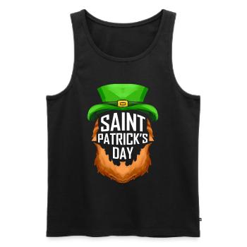 Logo barbe-rouge et chapeau vert pour la Saint-Patrick - Débardeur bio Premium Homme - noir - Devant - Michal (187cm)