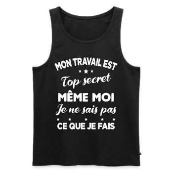 Collègue de bureaux Mon travail est top secret - Débardeur bio Premium Homme - noir - Devant - AI Model Male 178 light (178cm)
