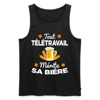 Tout Télétravail Mérite Sa Bière Cadeau - Débardeur bio Premium Homme - noir - Devant - AI Model Male 178 light (178cm)