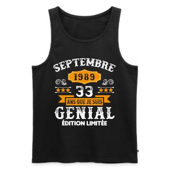 33 Ans Anniversaire Vintage Né(e) Septembre 1989 - Débardeur bio Premium Homme - noir - Devant - Michal (187cm)