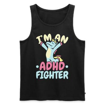 Je suis un combattant du TDAH Think Differently Unicorn - Débardeur bio Premium Homme - noir - Devant - AI Model Male 178 light (178cm)