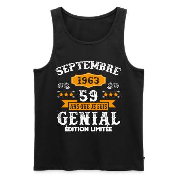 59 Ans Anniversaire Vintage Né(e) Septembre 1963 - Débardeur bio Premium Homme - noir - Devant - Michal (187cm)