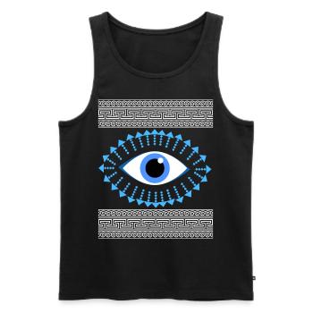 Ancient Greek meandering blue eye - Men's Premium Organic Tank Top - black - Front - AI Model Male 178 light (178cm)
