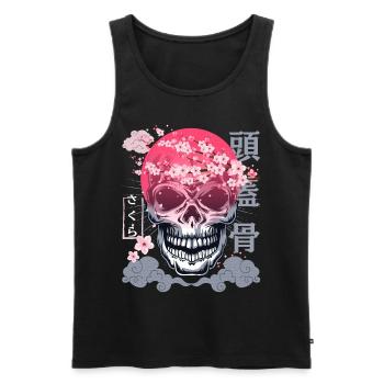 Sakura-Sakura, Japan Kirschblüte, Totenkopf, Skull - Männer Premium Bio Tank Top - Schwarz - Vorne - Michal (187cm)