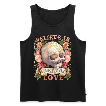 Skull Skull Skull with Vintage Roses, Saying - Men's Premium Organic Tank Top - black - Front - Michal (187cm)