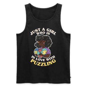 Süßes schwarzes Mädchen Afro Puzzle Herz - Männer Premium Bio Tank Top - Schwarz - Vorne - Michal (187cm)