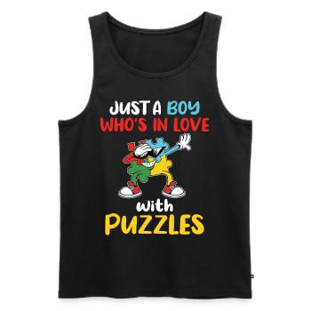 Nur ein Junge in Puzzle verliebt - Männer Premium Bio Tank Top - Schwarz - Vorne - Michal (187cm)