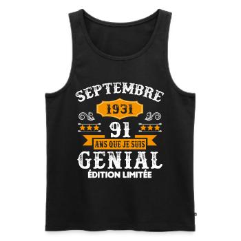 91 Ans Anniversaire Vintage Né(e) Septembre 1931 - Débardeur bio Premium Homme - noir - Devant - Michal (187cm)