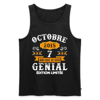 7 Ans Anniversaire Vintage Né(e) en Octobre 2015 - Débardeur bio Premium Homme - noir - Devant - AI Model Male 178 light (178cm)
