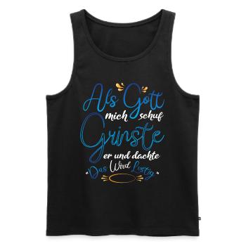 Als Gott mich schuf Grinste er - Männer Premium Bio Tank Top - Schwarz - Vorne - AI Model Male 178 light (178cm)