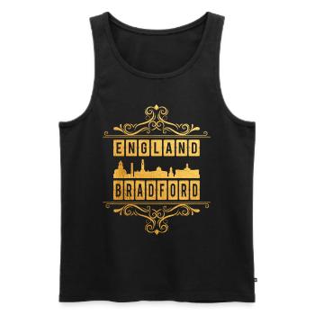 Bradford England UK City Skyline Gold Ornament - Men's Premium Organic Tank Top - black - Front - Michal (187cm)
