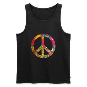 Hippie Peace Groovy Flowerpower Boho Woodstock - Débardeur bio Premium Homme - noir - Devant - AI Model Male 178 light (178cm)