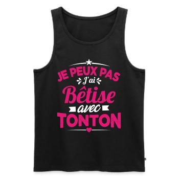 JE PEUX PAS J'AI BETISE AVEC TONTON - Débardeur bio Premium Homme - noir - Devant - Michal (187cm)