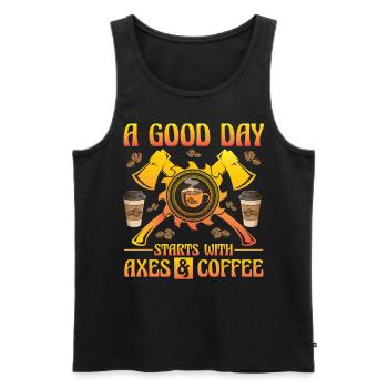 A good day starts with Axes and Coffee - Männer Premium Bio Tank Top - Schwarz - Vorne - Michal (187cm)