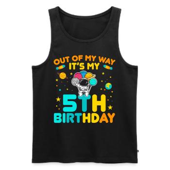Hors du chemin C’est mon 5ème anniversaire Outerspace B - Débardeur bio Premium Homme - noir - Devant - Michal (187cm)