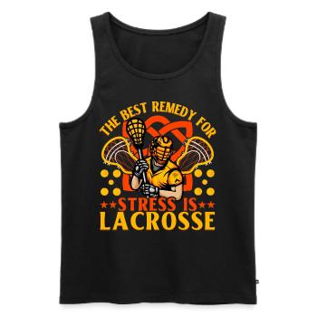 The best Remedy for stress is Lacrosse - Men's Premium Organic Tank Top - black - Front - Michal (187cm)