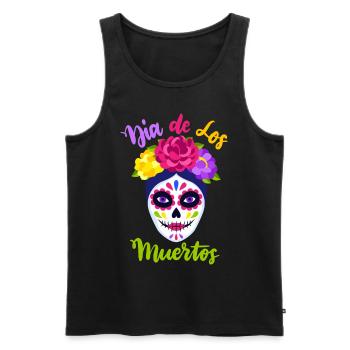 Dia-de-los-Muertos, La-Catrina, Crâne de sucre - Débardeur bio Premium Homme - noir - Devant - Michal (187cm)