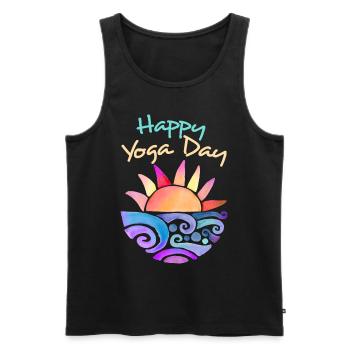 Yoga Sunset, Yoga Sunrise Dire Happy Yoga - Débardeur bio Premium Homme - noir - Devant - AI Model Male 178 light (178cm)