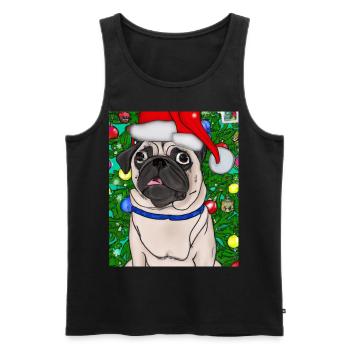 Carlin avec casquette de Noël Propriétaires de chiens de Noël - Débardeur bio Premium Homme - noir - Devant - Michal (187cm)