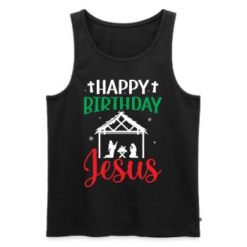 Noël moche - Joyeux anniversaire Jésus-Christ - Débardeur bio Premium Homme - noir - Devant - Michal (187cm)