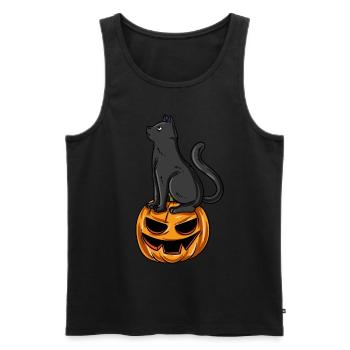 Citrouille chat d’Halloween - Débardeur bio Premium Homme - noir - Devant - Michal (187cm)