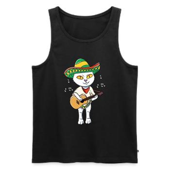 Chat jouant de la guitare - Débardeur bio Premium Homme - noir - Devant - AI Model Male 178 light (178cm)