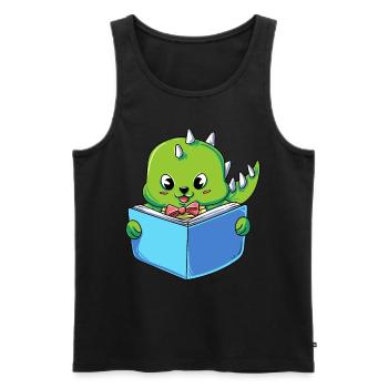 Dinosaure lisant un livre - Débardeur bio Premium Homme - noir - Devant - Michal (187cm)