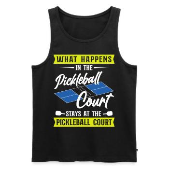 Pickleball What Happens At The - Men's Premium Organic Tank Top - black - Front - AI Model Male 178 light (178cm)