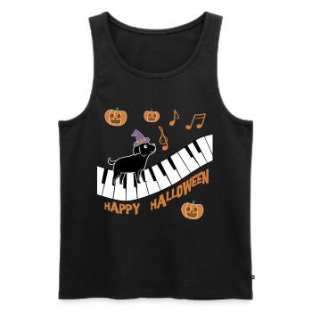 Schwarzer Hund mit Hexenhut Kürbis wünscht Happy H - Männer Premium Bio Tank Top - Schwarz - Vorne - AI Model Male 178 light (178cm)