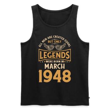 Birthday legends were born in March 1948 - Men's Premium Organic Tank Top - black - Front - AI Model Male 178 light (178cm)