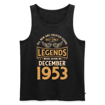 70e anniversaire Les légendes ont été publiées en décembre 195 - Débardeur bio Premium Homme - noir - Devant - AI Model Male 178 light (178cm)