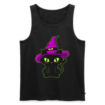 Chat noir mignon avec chapeau de sorcière pour Halloween - Débardeur bio Premium Homme - noir - Devant - Michal (187cm)