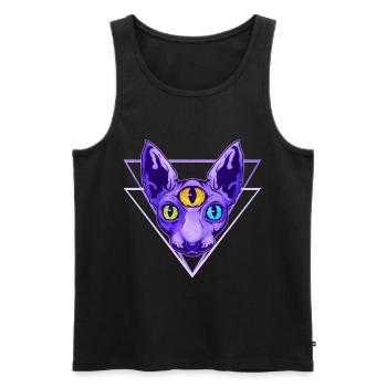 Vintage Vaporwave Purple Sphinx Cat With Third - Männer Premium Bio Tank Top - Schwarz - Vorne - Michal (187cm)