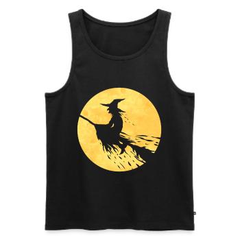 Witch On A Broom Flying In Front Of The Moon On - Men's Premium Organic Tank Top - black - Front - AI Model Male 178 light (178cm)