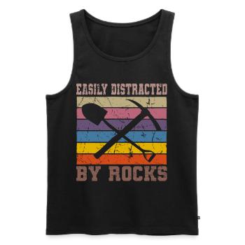Vintage Retro Geologist Crystal Stone Collector - Men's Premium Organic Tank Top - black - Front - AI Model Male 178 light (178cm)