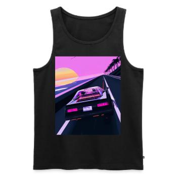 Vaporwave Aesthetic Sports Car Coucher de soleil - Débardeur bio Premium Homme - noir - Devant - AI Model Male 178 light (178cm)