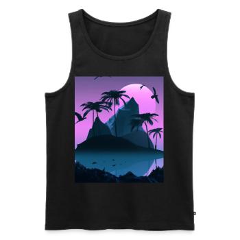 Vaporwave Aesthetic Palmiers de l’île tropicale - Débardeur bio Premium Homme - noir - Devant - AI Model Male 178 light (178cm)