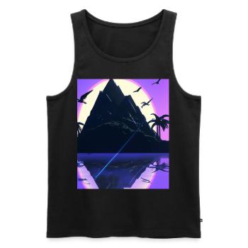 Vaporwave Aesthetic Insel Palmen Berge - Männer Premium Bio Tank Top - Schwarz - Vorne - AI Model Male 178 light (178cm)