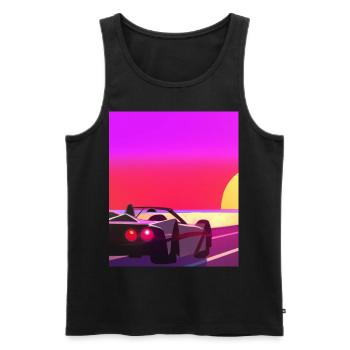 Synthwave Outrun Sports Car Sunset - Men's Premium Organic Tank Top - black - Front - AI Model Male 178 light (178cm)