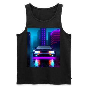 Vaporwave Aesthetic Sports Car Rain Skyscrapers - Men's Premium Organic Tank Top - black - Front - AI Model Male 178 light (178cm)