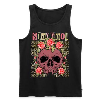 Crâne avec des roses, drôle de dicton Stay-Cool - Débardeur bio Premium Homme - noir - Devant - Michal (187cm)